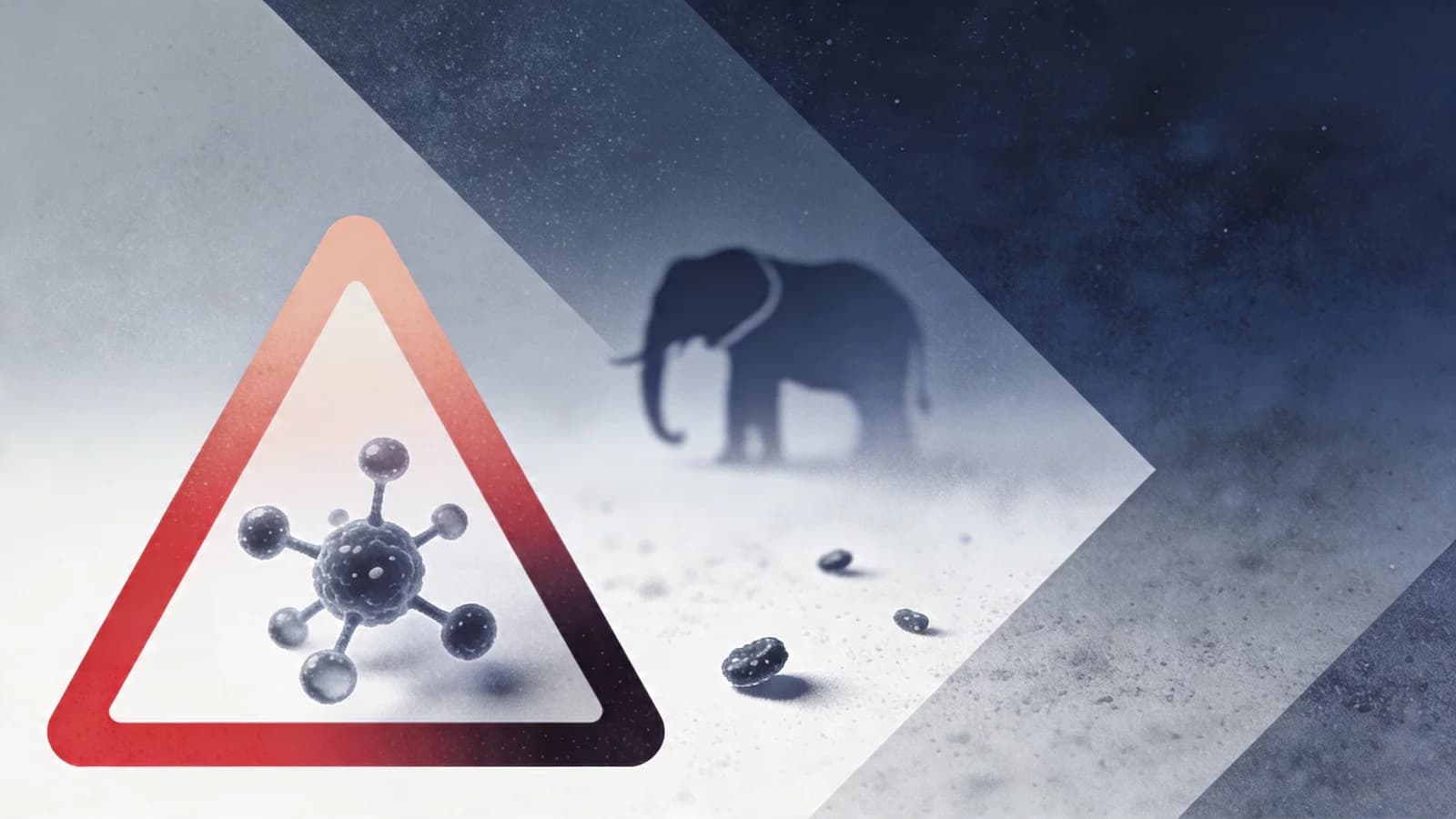 Clean editorial illustration showing microscopic lethal dose comparison, warning symbols, and dark gradient representing extreme danger in muted tones