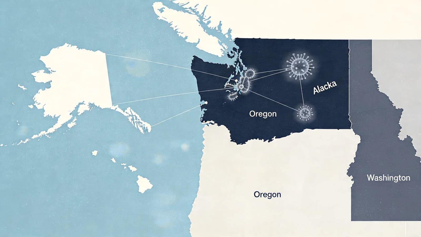 Abstract illustration of vulnerable populations and disease surveillance in Pacific Northwest communities