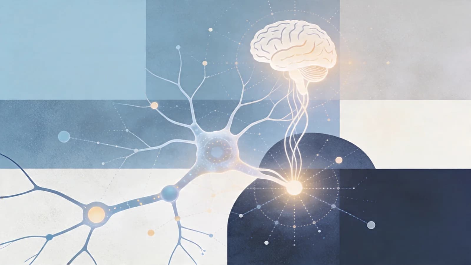 Abstract illustration of neural pathways with soft geometric light patterns representing mental health breakthrough