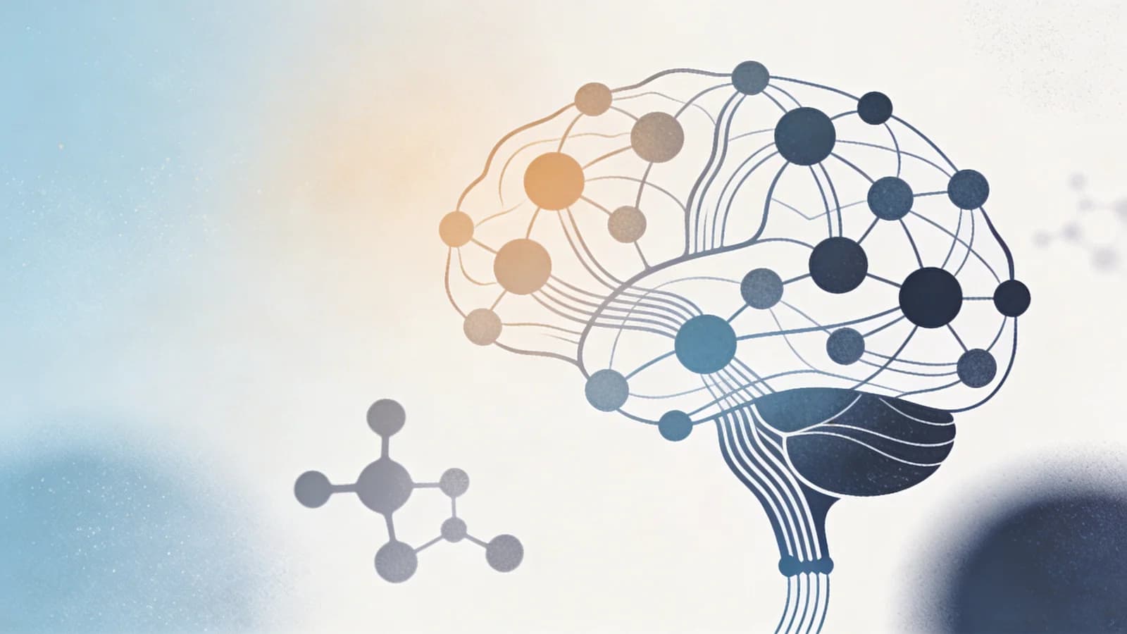 Abstract medical illustration showing brain pathways and neural connections related to addiction and reward systems