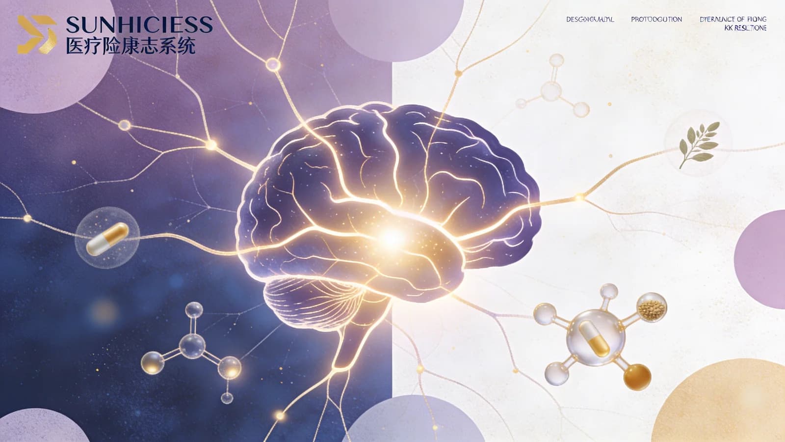 Clean editorial illustration showing brain neural pathways with therapeutic light, psychedelic compounds as molecular structures, and hope gradient in muted scientific tones
