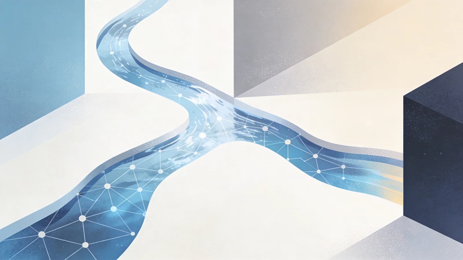 Abstract visualization of data streams and water flow representing public health surveillance