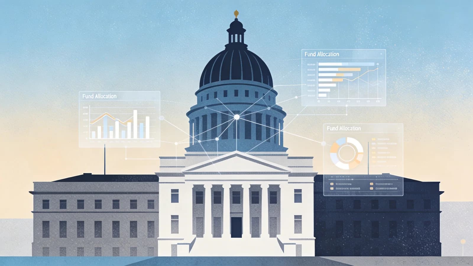 Michigan state capitol building with transparent data visualization overlay showing opioid…