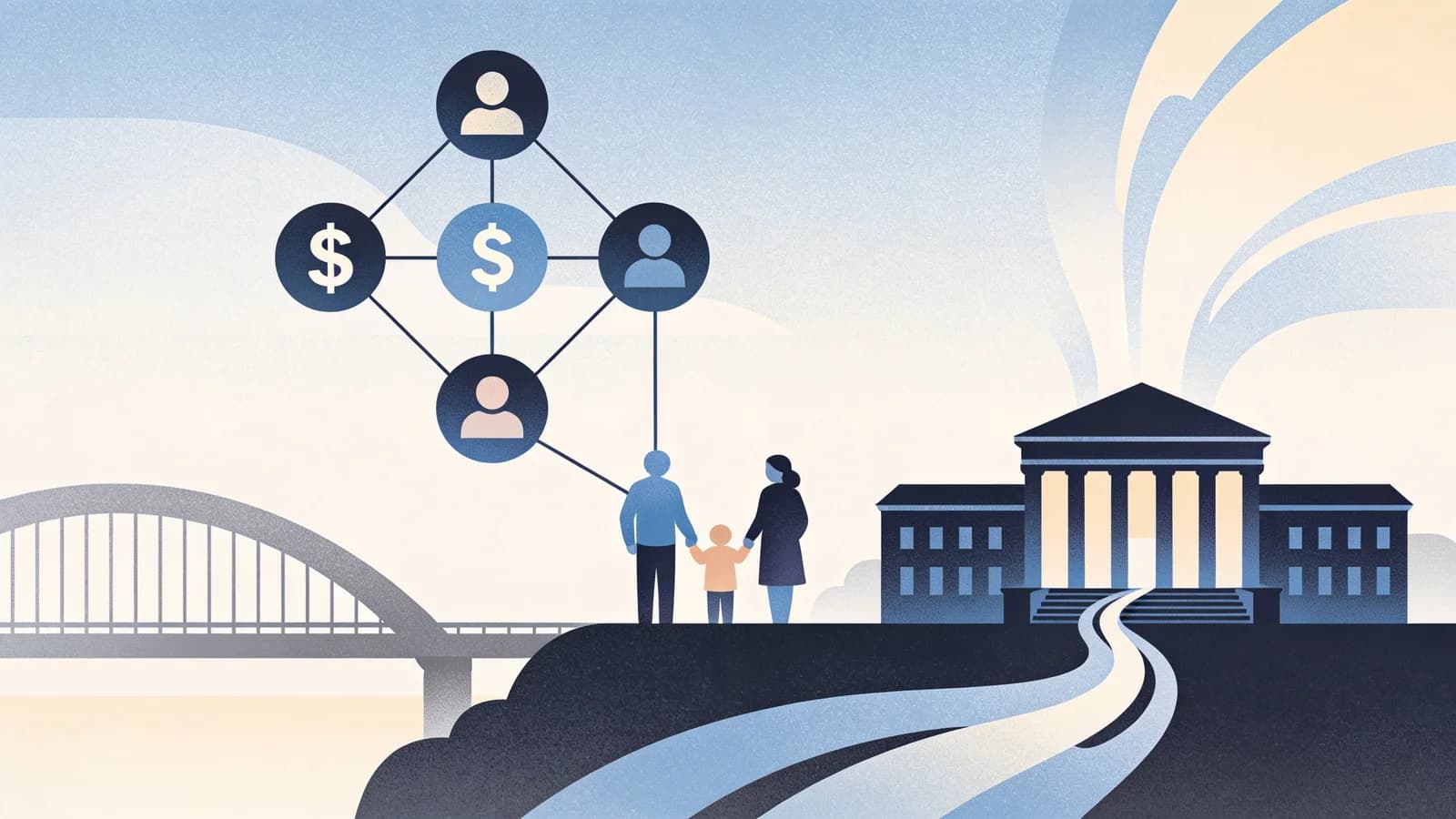 Abstract illustration representing federal funding and community support networks