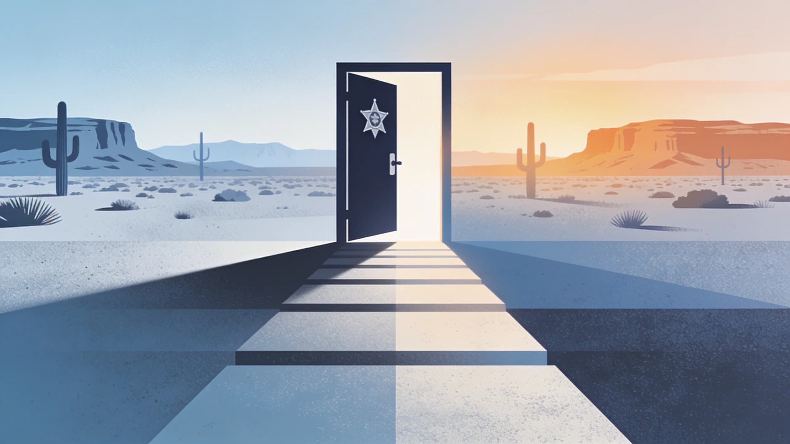 Abstract Arizona desert landscape with open door symbolizing reentry and second chances