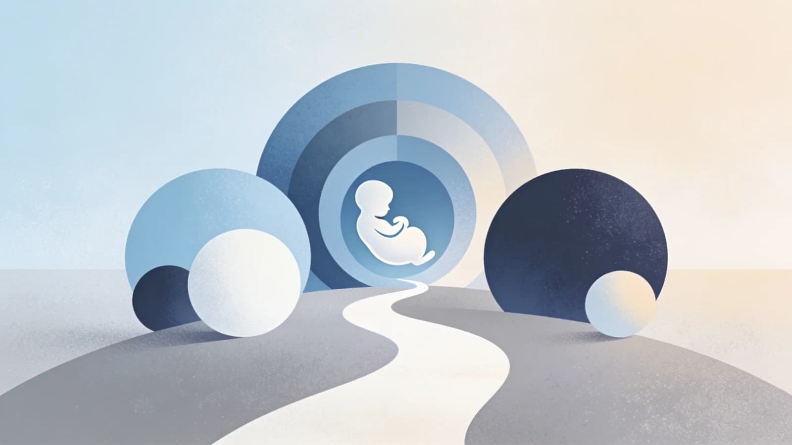 Abstract illustration of maternal care with medical pathway and protective elements