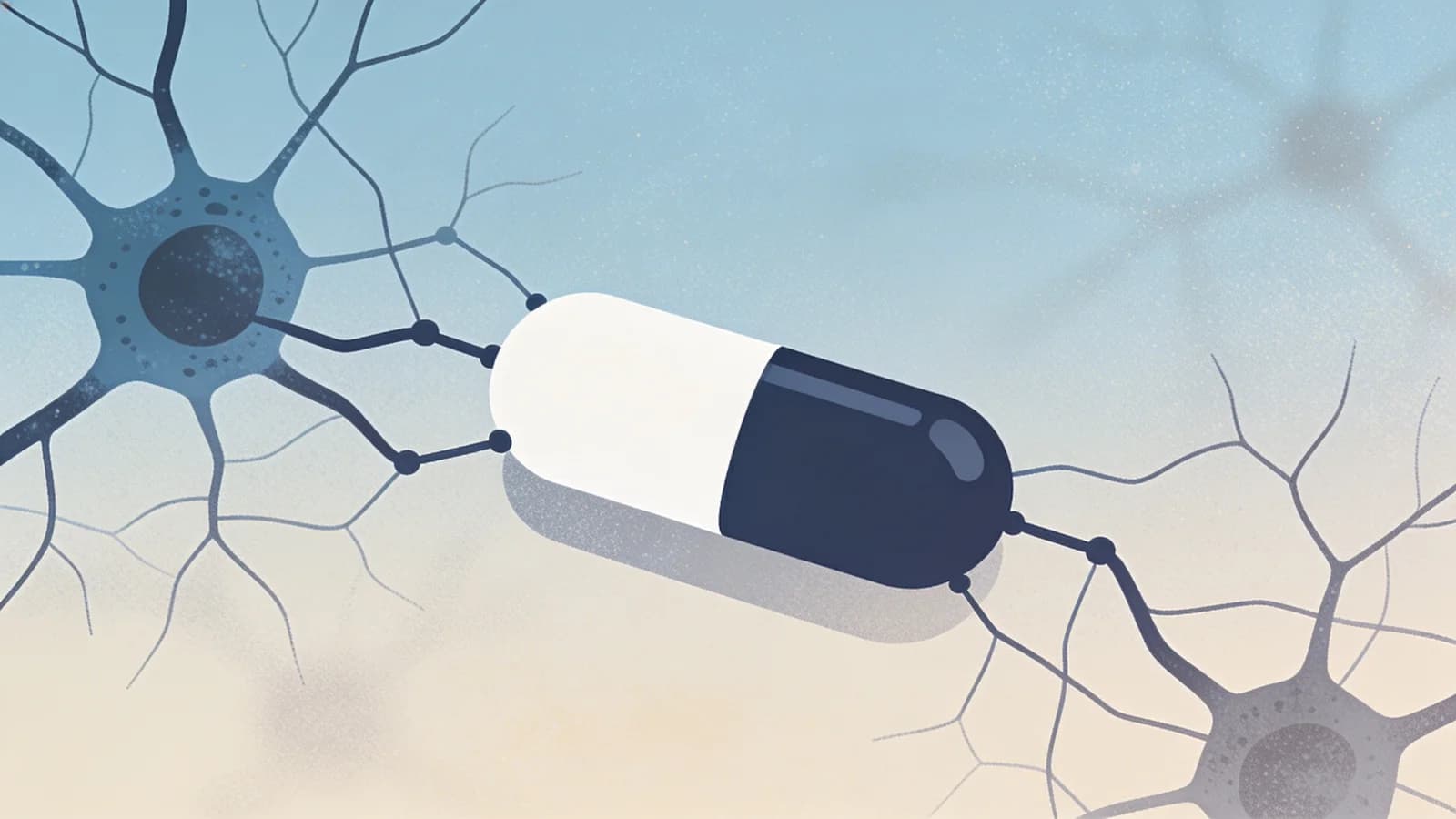 Abstract illustration of neural pathways and medication interaction representing GLP-1 drugs and…