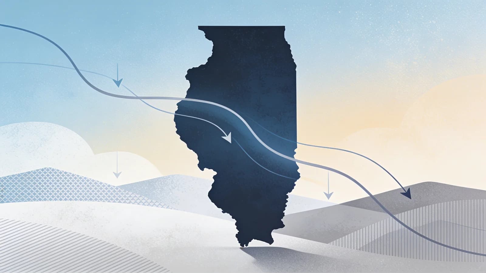 Abstract representation of declining opioid overdose trends in Illinois with soft geometric patterns