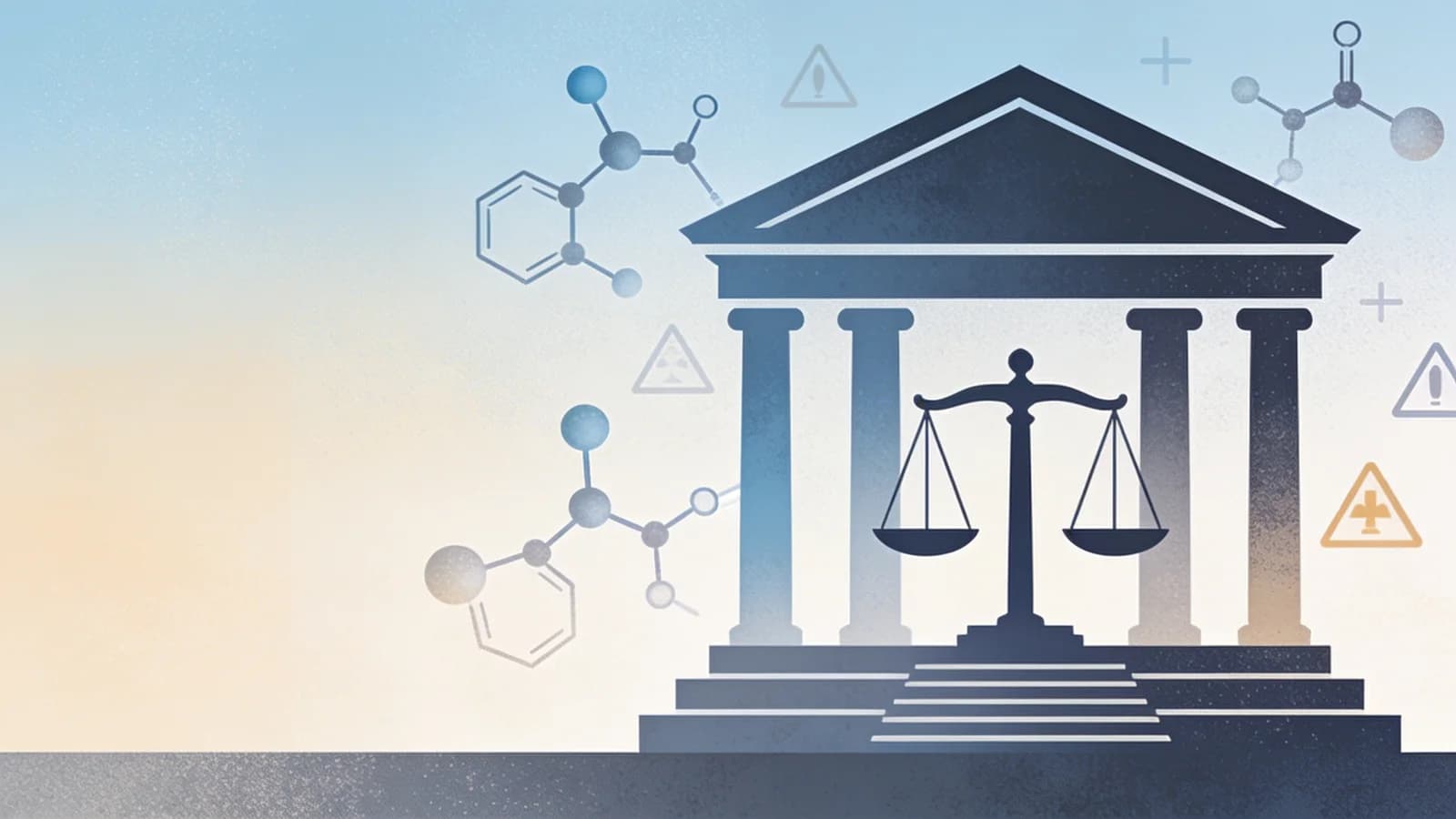 Abstract illustration of government regulatory action with molecular structures