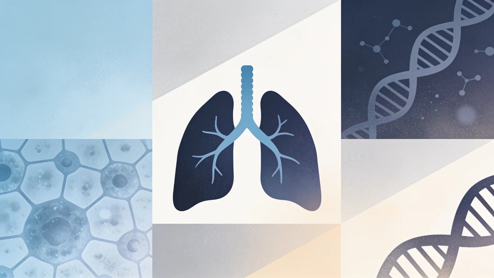 Abstract medical illustration showing respiratory system and cellular research