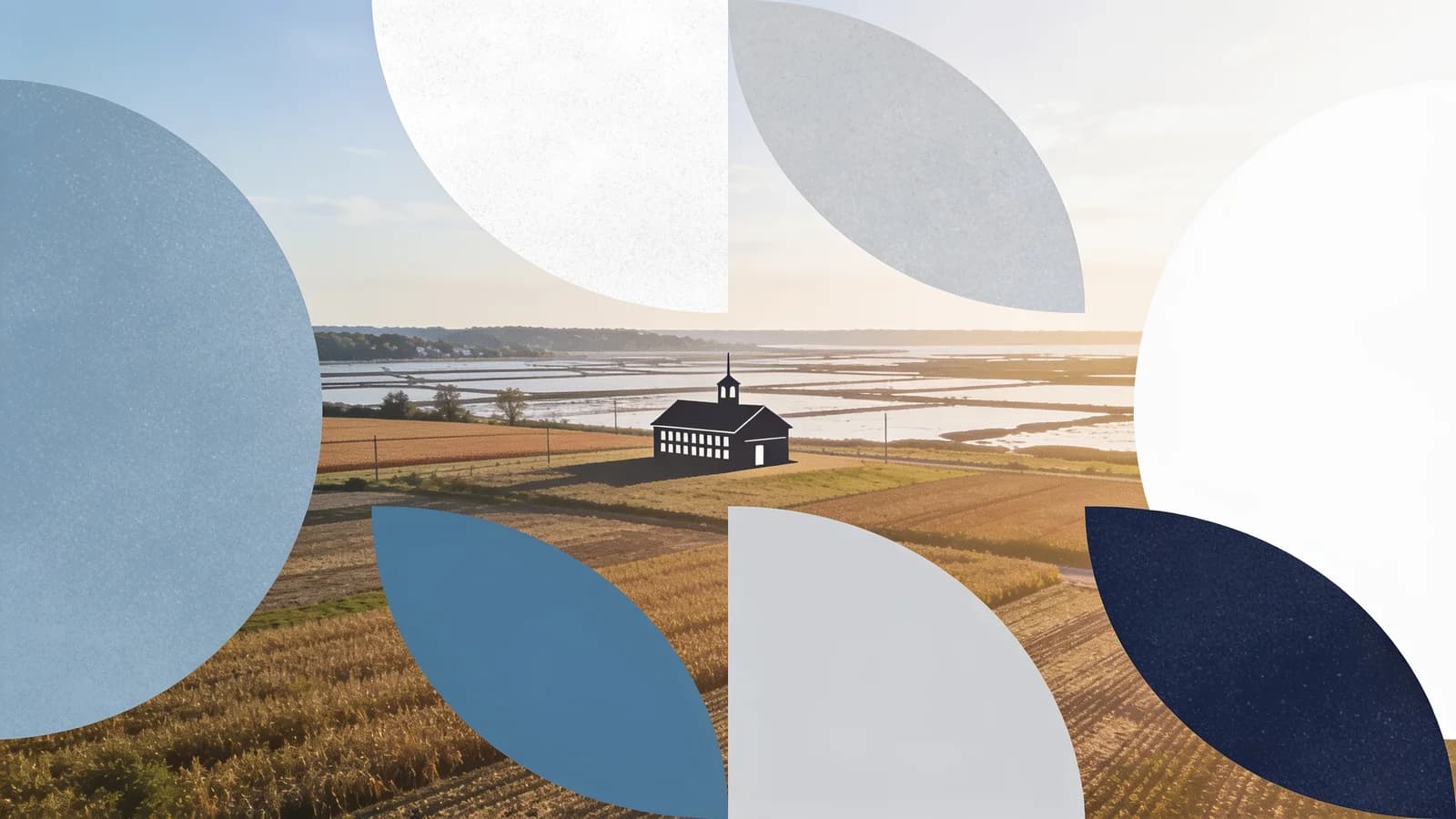 Clean editorial illustration of rural Maryland school and community health partnership