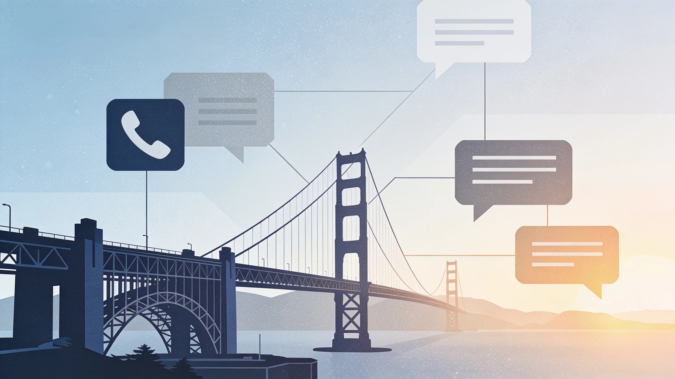 California bridge connection pathway with phone communication symbols