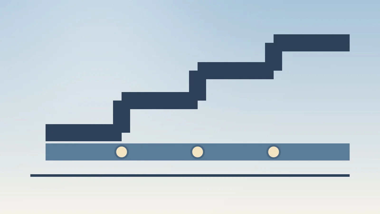 Abstract editorial chart illustration showing two horizontal bands diverging from a shared…