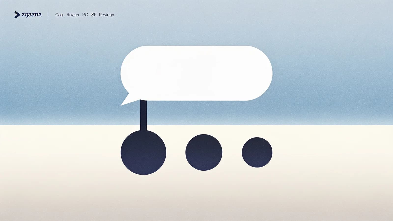 A pale square speech bubble overlapping three soft blue circles of different sizes on a warm white…