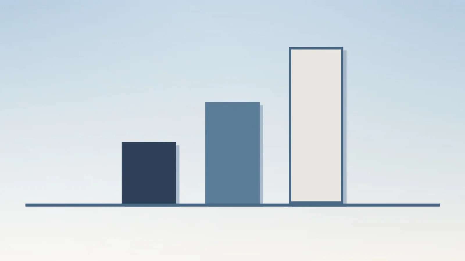 Editorial illustration of three solid bars of increasing height on a shared baseline, representing…