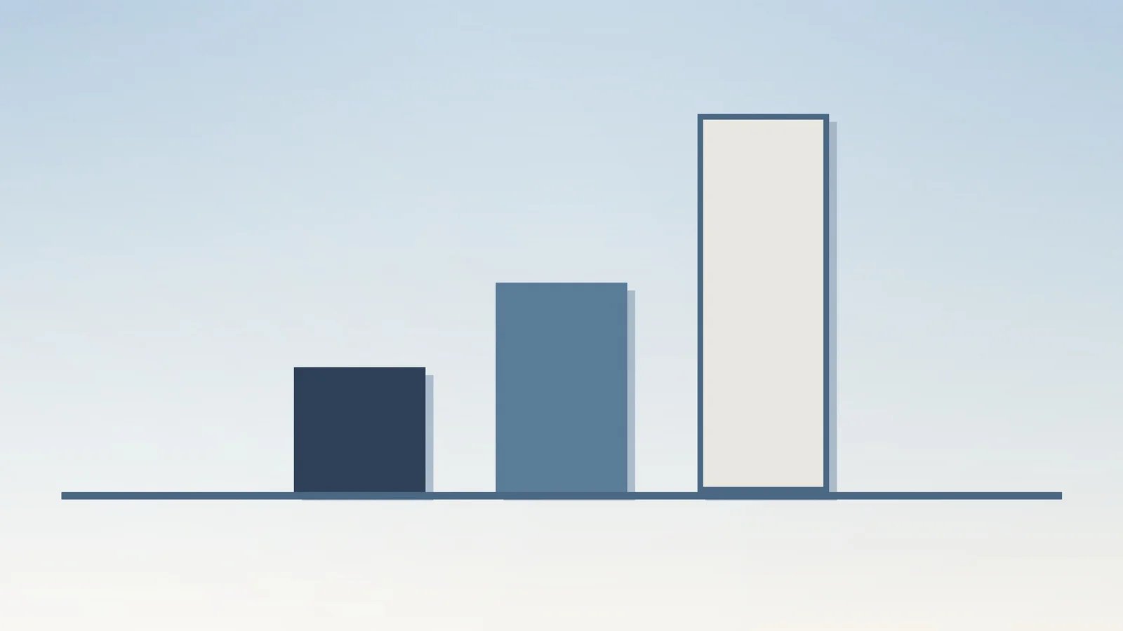 Editorial illustration of three solid ascending bars on a shared baseline showing rising private…