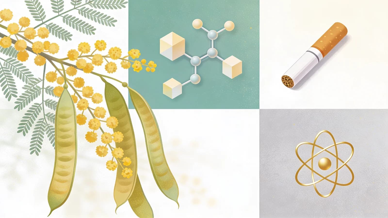 Abstract representation of nicotine receptor binding with botanical elements suggesting plant-based medication