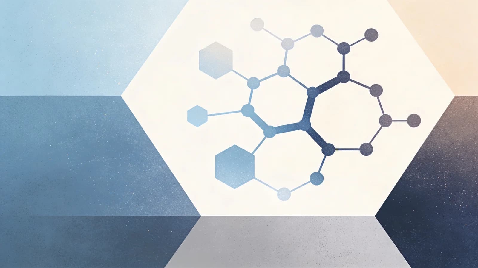 Abstract visualization of molecular structures and warning signals representing synthetic opioid…