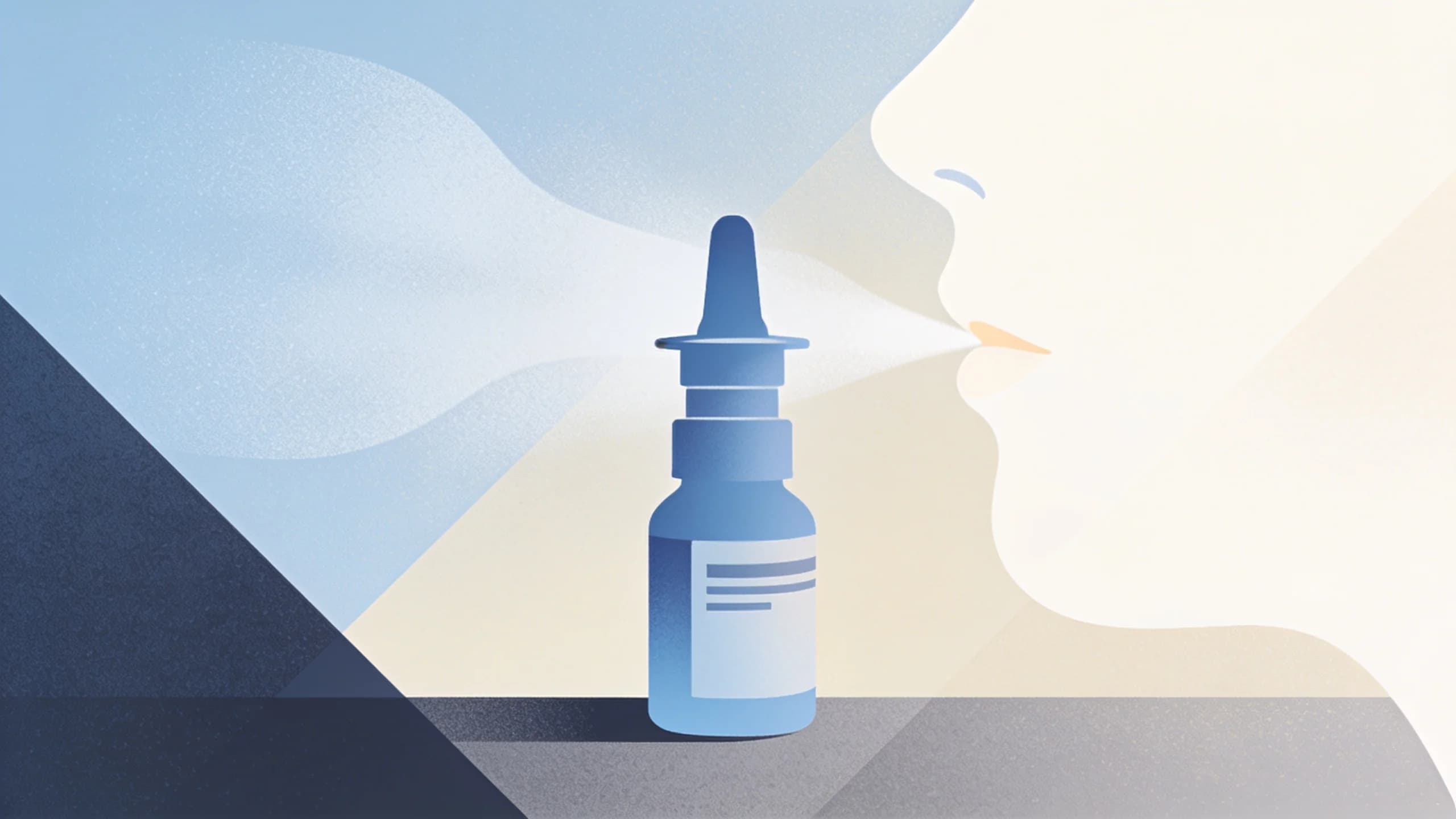 Clean editorial illustration of naloxone nasal spray with medical packaging
