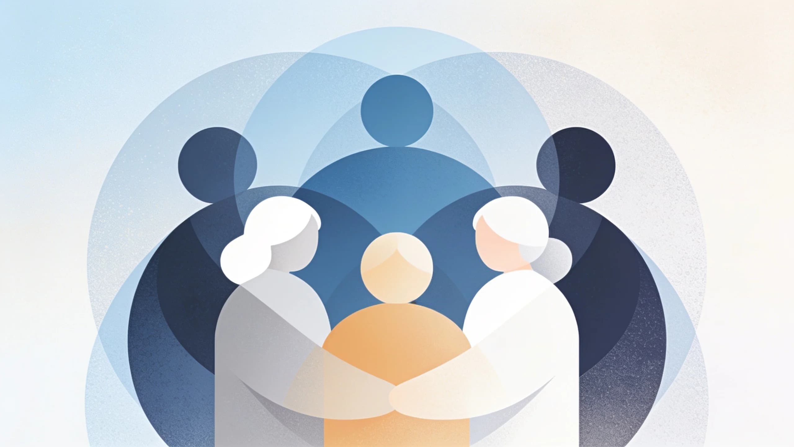 Supportive community network illustration showing connected hands forming protective circle around…