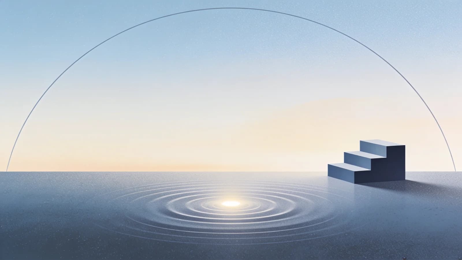 Clean editorial illustration of concentric rings spreading from a single luminous point beside…