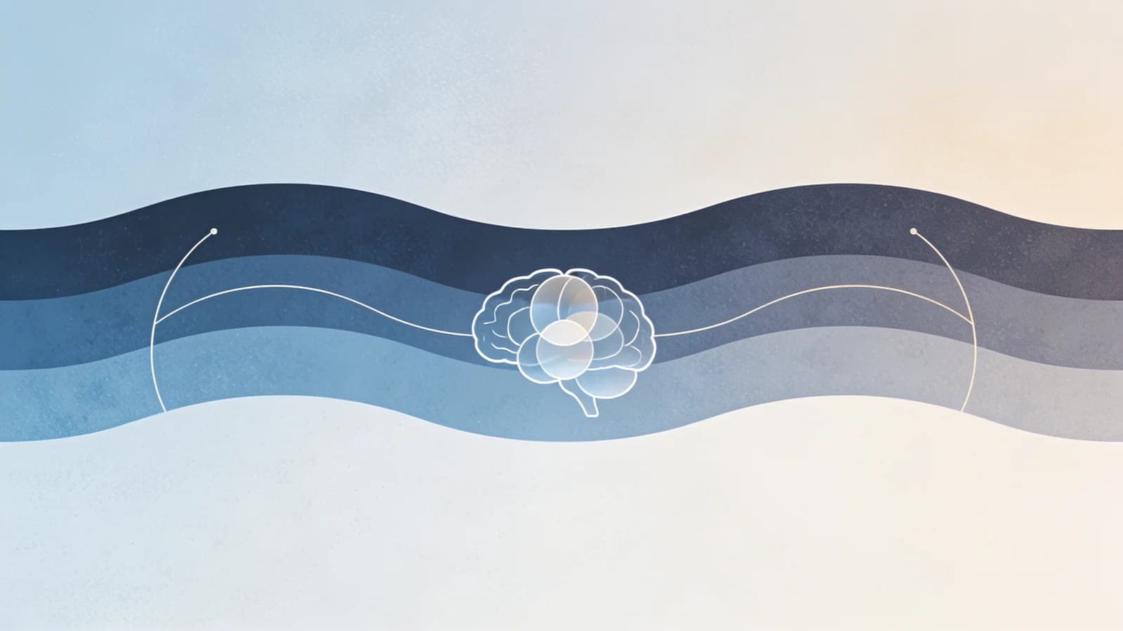 Minimal editorial illustration of three concentric blue bands undulating like a waveform across a…