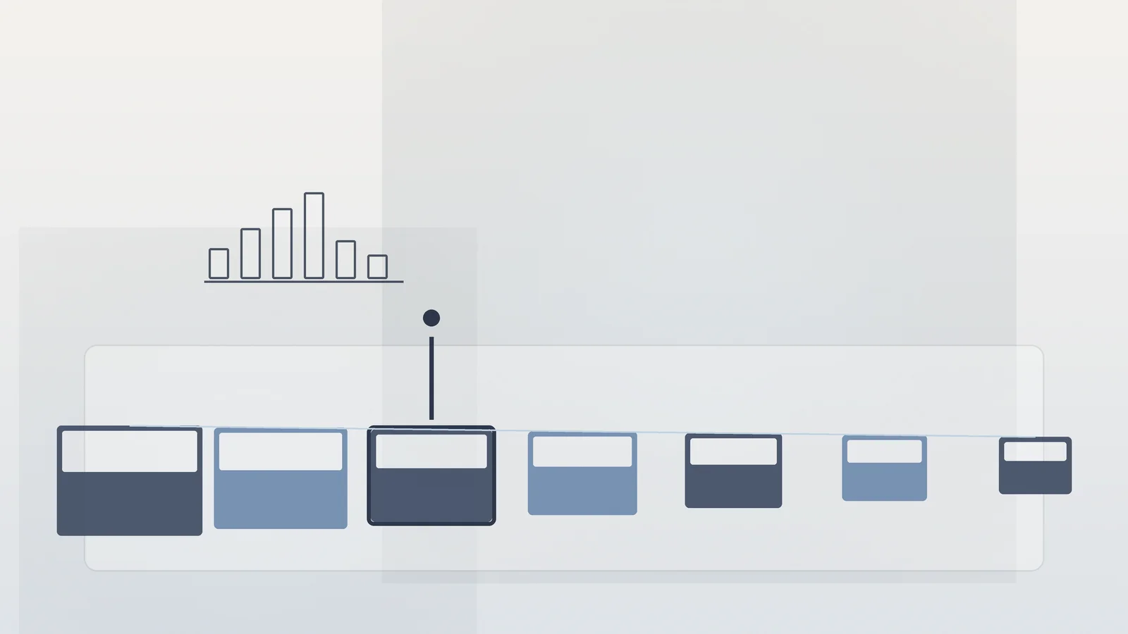 Minimal editorial illustration of a long row of identical pharmacy counter blocks stretching into…