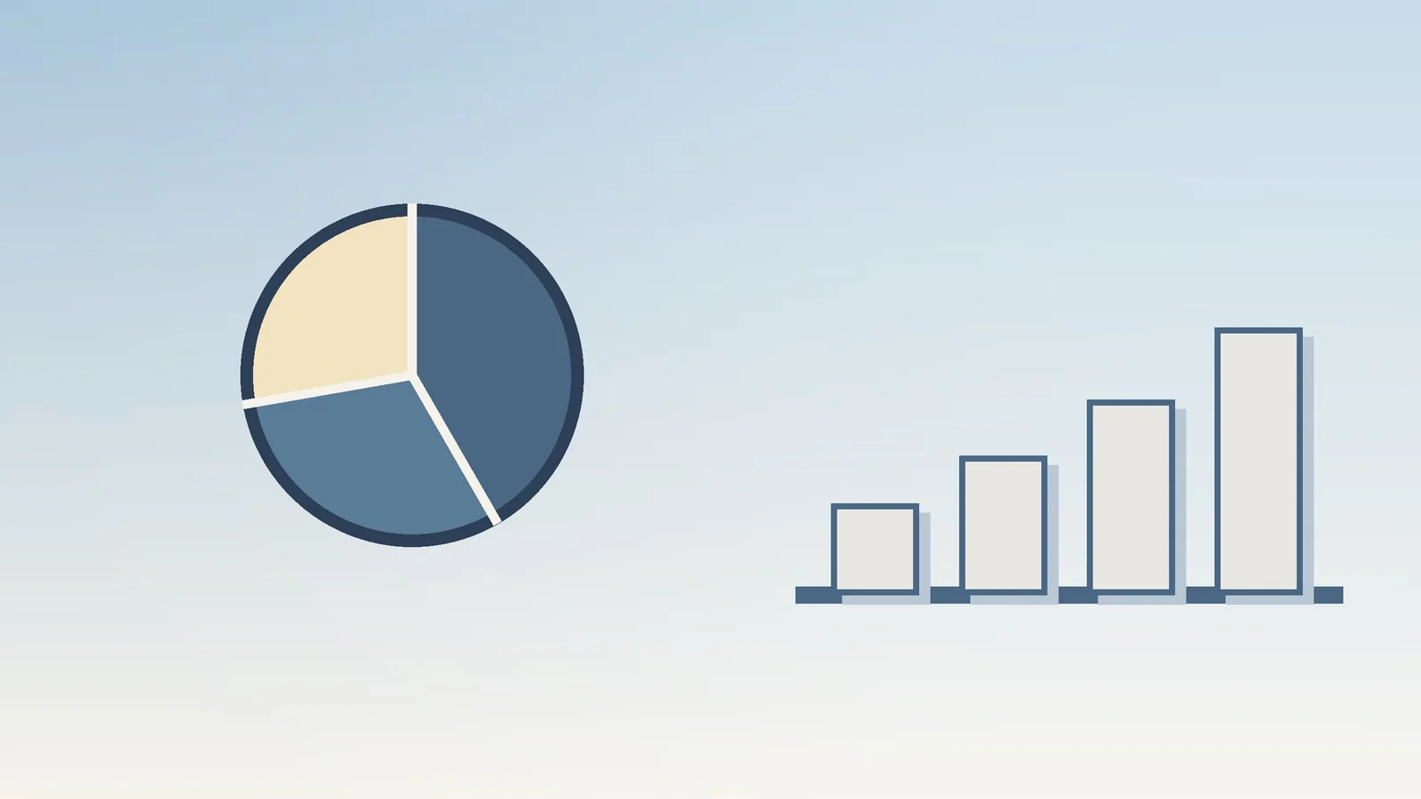 Editorial illustration of a circle divided into three unequal wedges beside four ascending blocks…