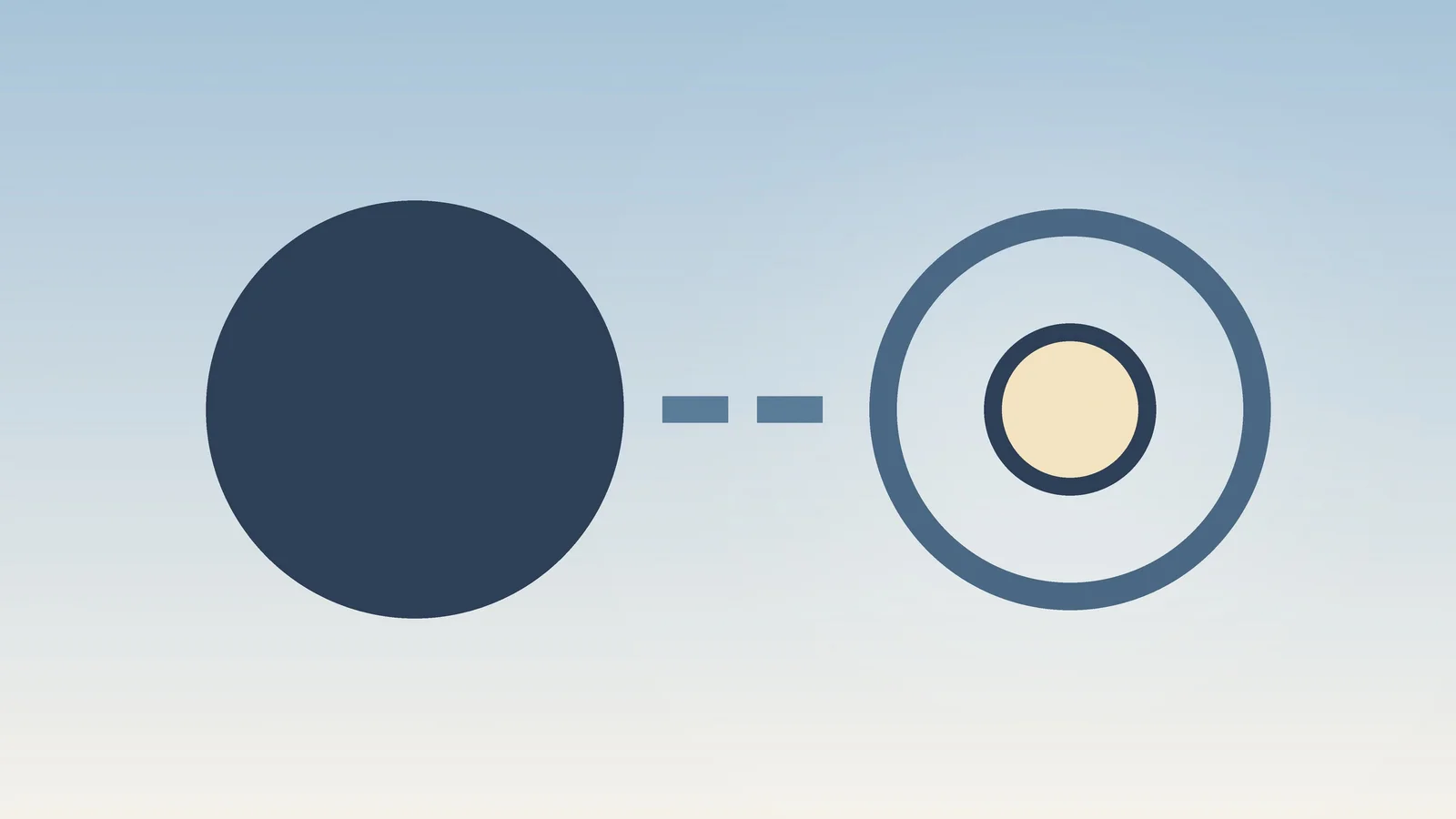 Editorial illustration of two panels of scattered dots: a dense cluster of dark marks on the left…