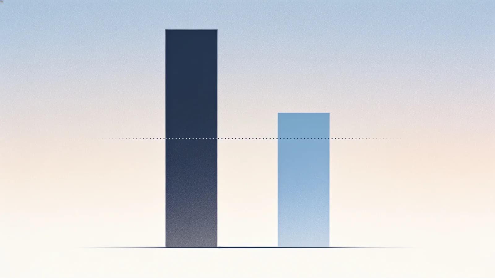Editorial illustration of two measured columns of unequal height above a single baseline, one…